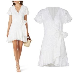 Tanya Taylor Bianka II Wrap Dress Mini Ruffle Tie Waist V-Neck Textured 8